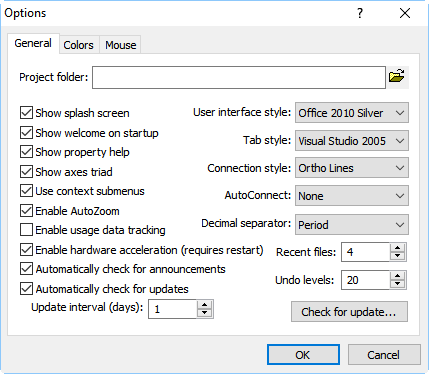 Options Dialog General Page
